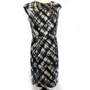 Ann Taylor Sheath Dress Womens Sz 6 Navy Blue Watercolor Lined Cap Sleeves